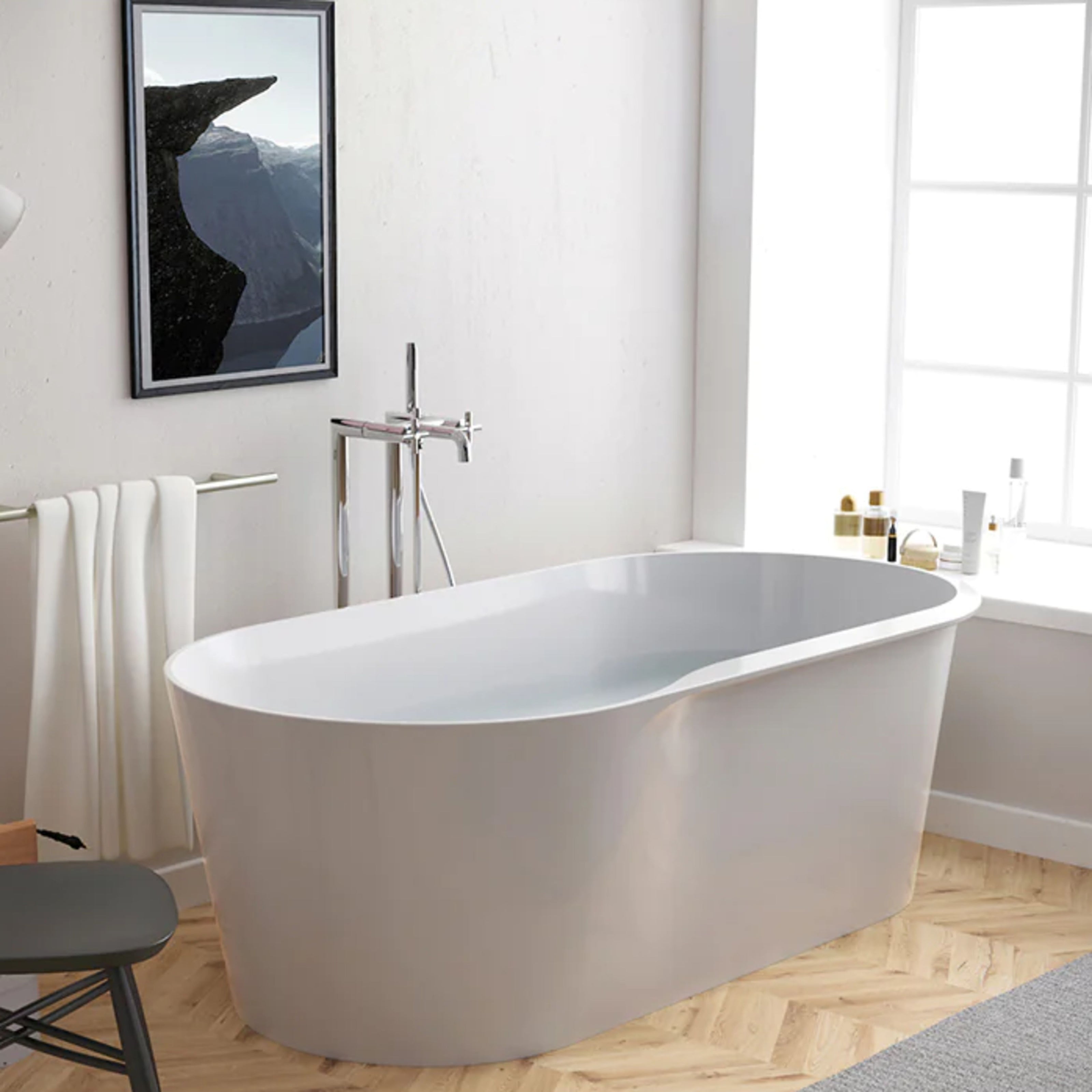 Roca Raina White Oval Stonex Freestanding Bath 1590 x 790 A248466000