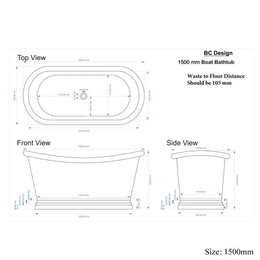 BC Designs Patinata Blue Freestanding Boat Bath