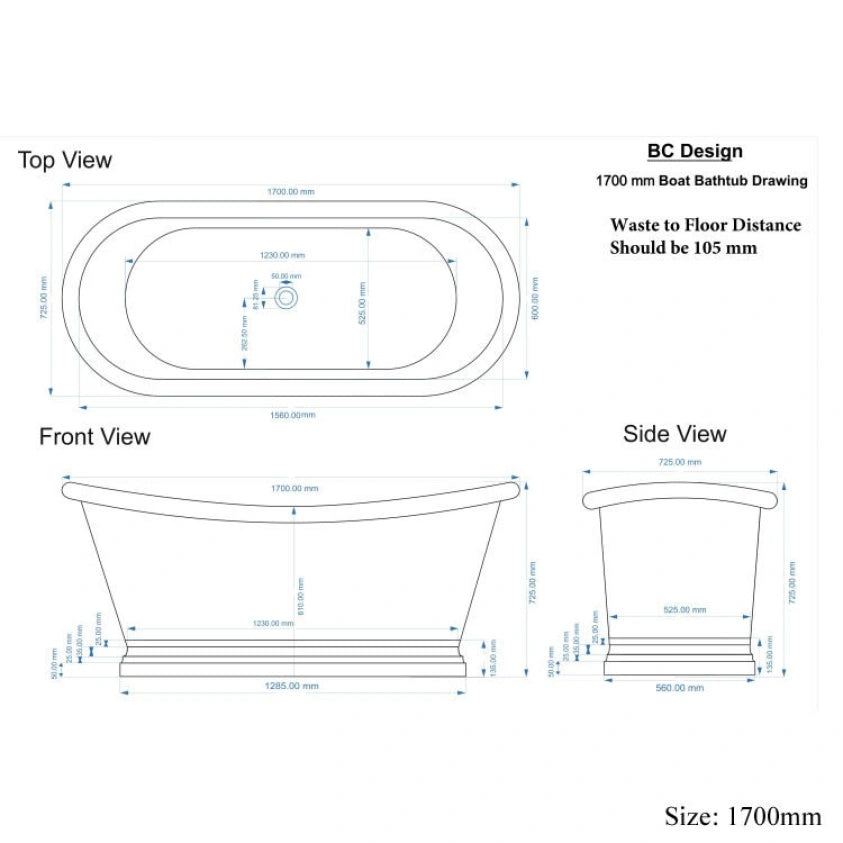 BC Designs Patinata Blue Freestanding Boat Bath