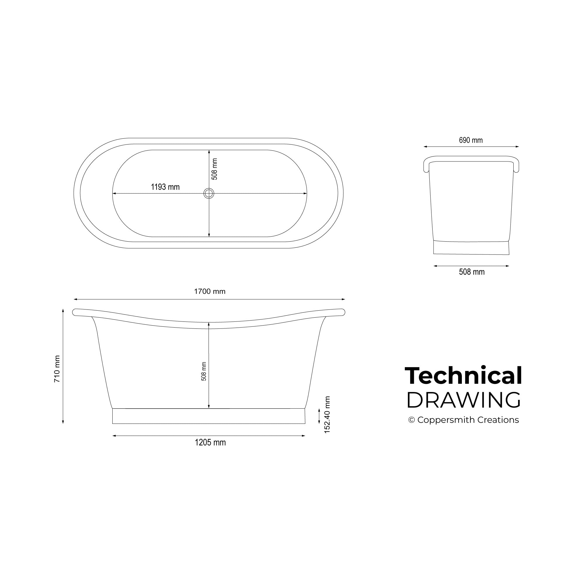 Coppersmith Straight Base Brass Patina Exterior Freestanding Bath