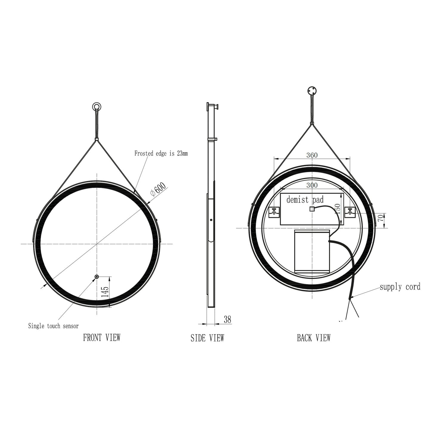 Belini Round LED Hanging Mirror