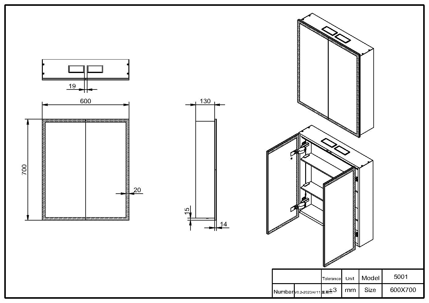 Prospr LED Blue Tooth Cabinet 600x700 Double Door