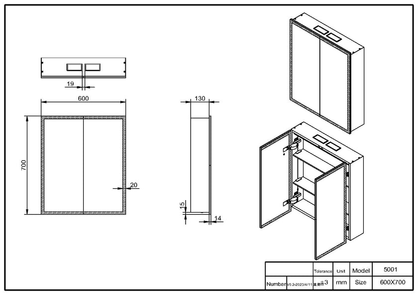 Prospr LED Blue Tooth Cabinet 600x700 Double Door