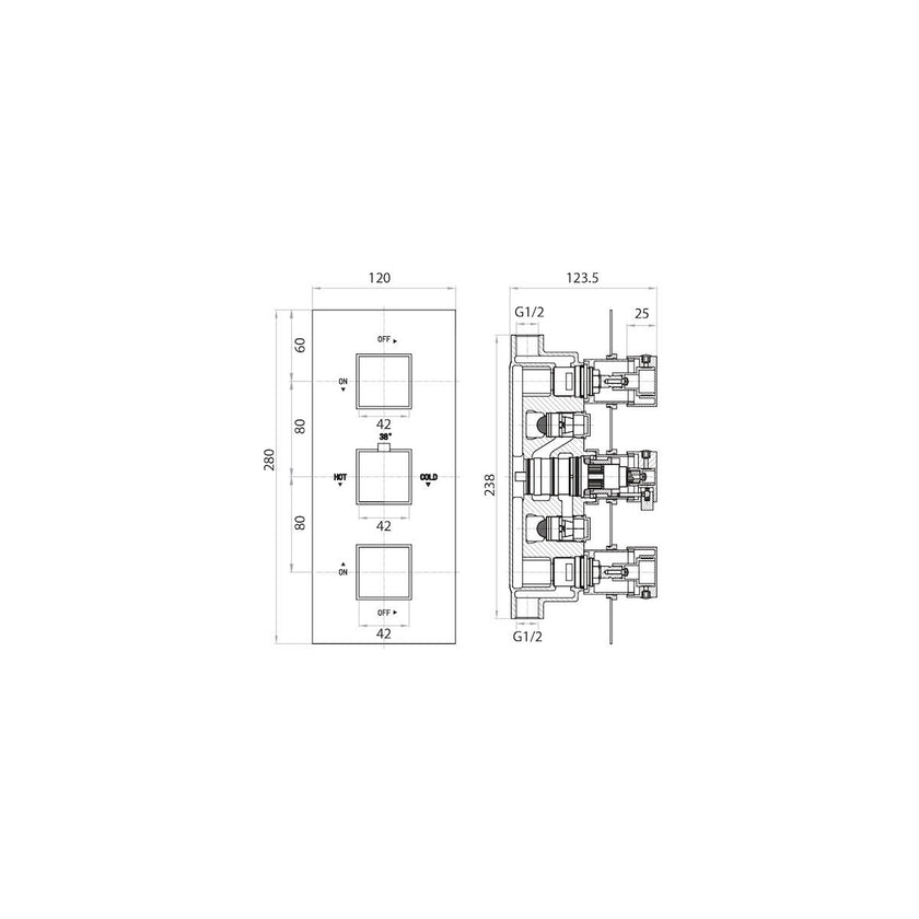 Triple Handle Concealed Valve DIVERTER WRAS approved Shower Valve