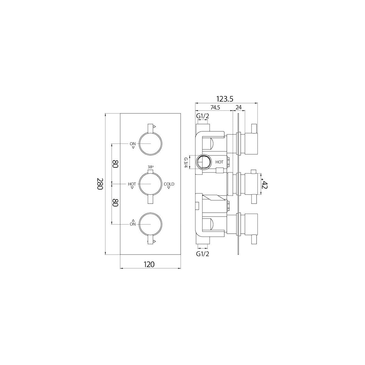Triple Handle Concealed Valve DIVERTER WRAS approved Shower Valve