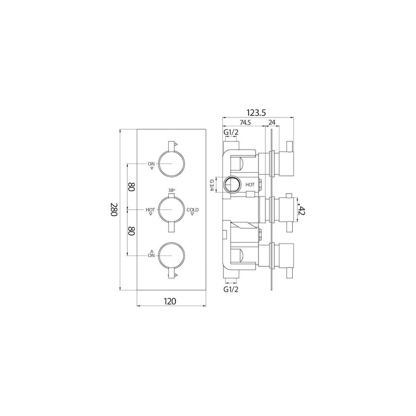 Triple Handle Concealed Valve DIVERTER WRAS approved Shower Valve