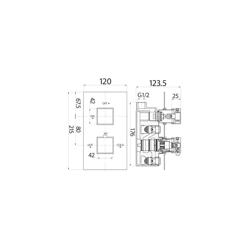 Black Square Handled Dual Concealed Shower Valve