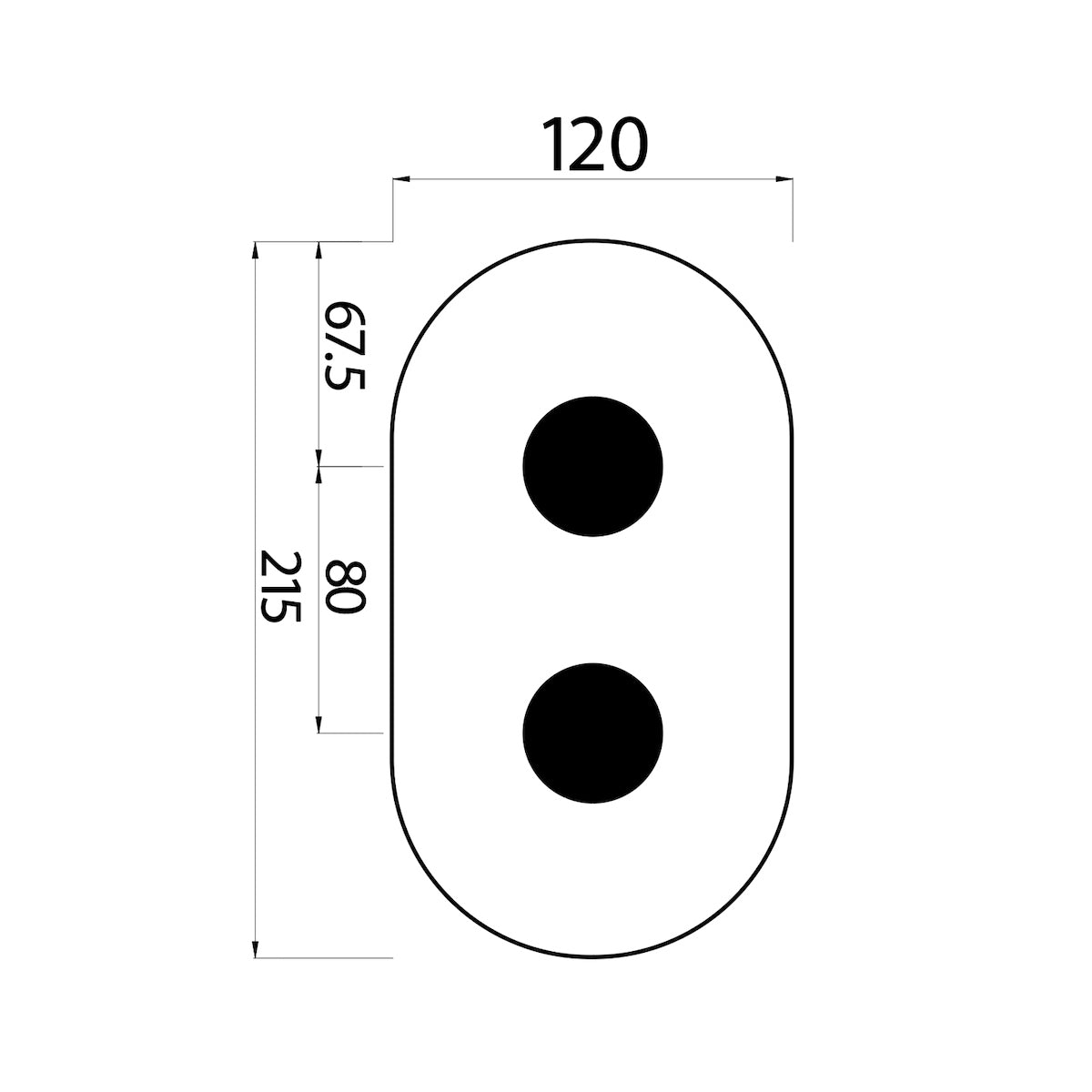 Oval Plate, 2 Hole, No knobs for Diverter