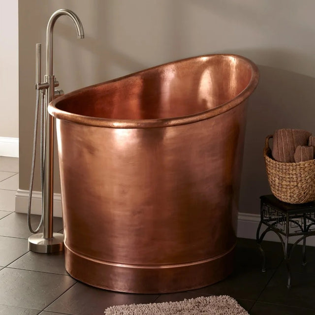 Coppersmith Creations Antique Copper Round Japanese Soaking Freestanding Bath