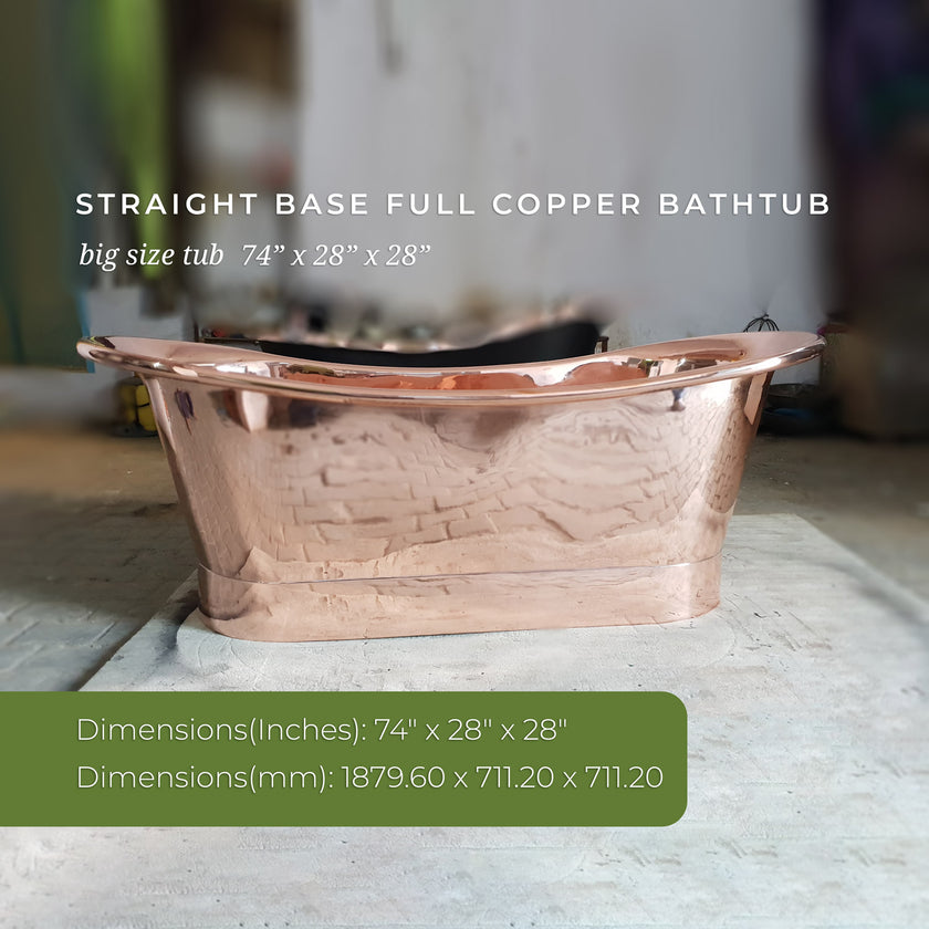 Coppersmith Big Straight Base Full Shining Copper Freestanding Bath