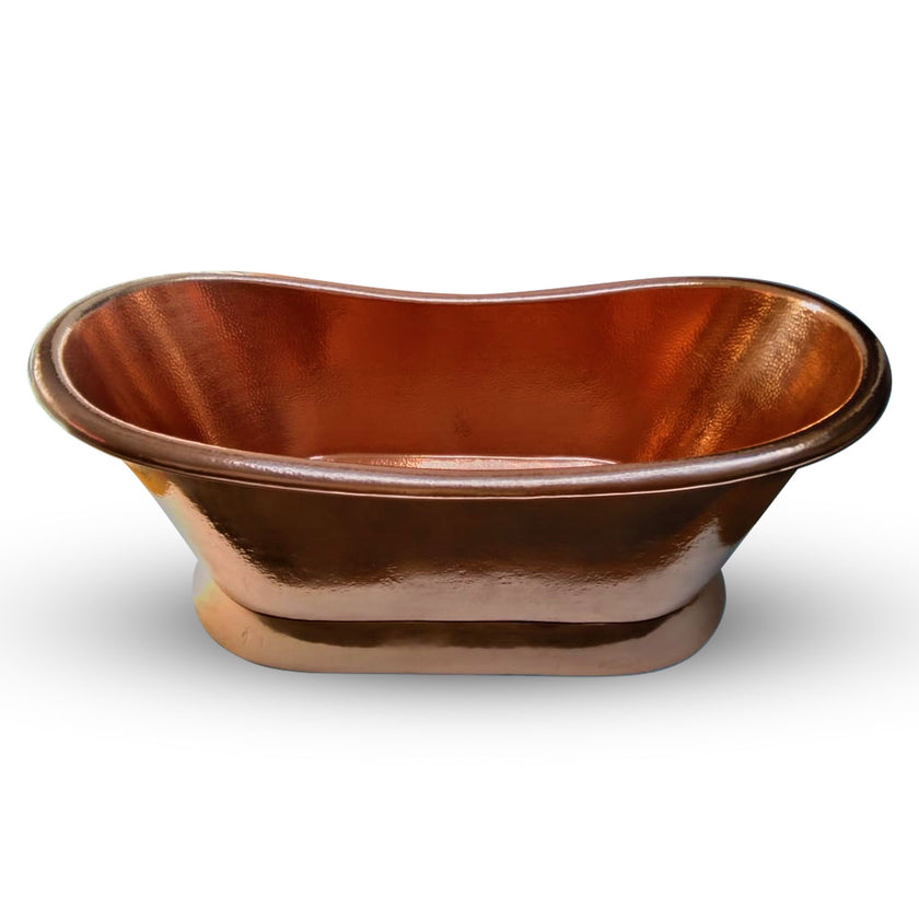 Coppersmith Creations Copper Slanting Base Hammered Polished Freestanding Bath