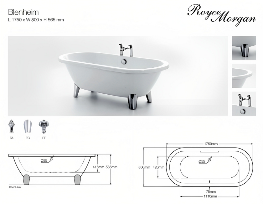 Royce Morgan Bleheim Clawfoot Freestanding Bath 1750mm