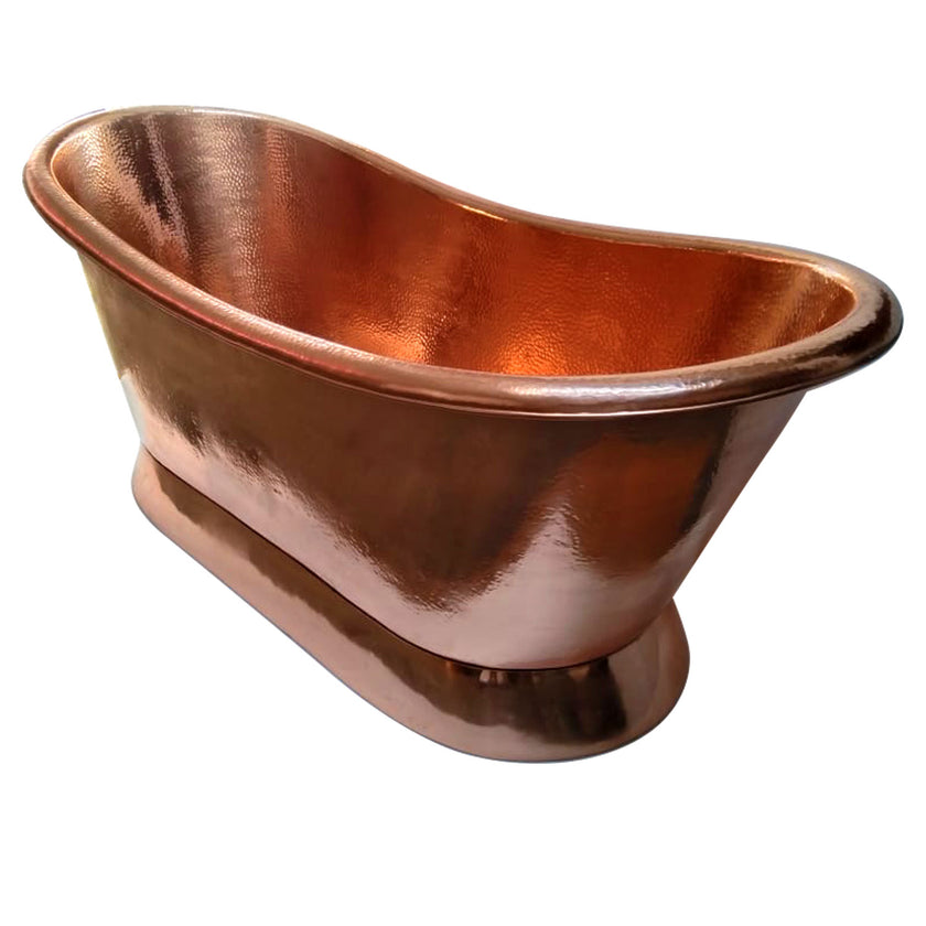 Coppersmith Creations Copper Slanting Base Hammered Polished Freestanding Bath