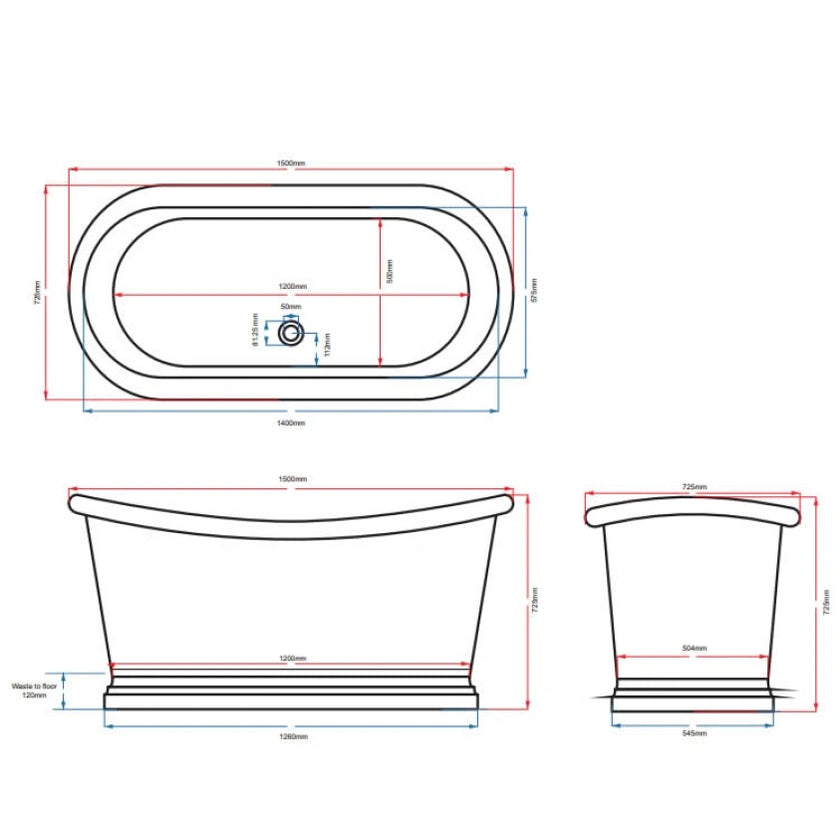 BC Designs Copper & Nickel Freestanding Boat Bath All Sizes