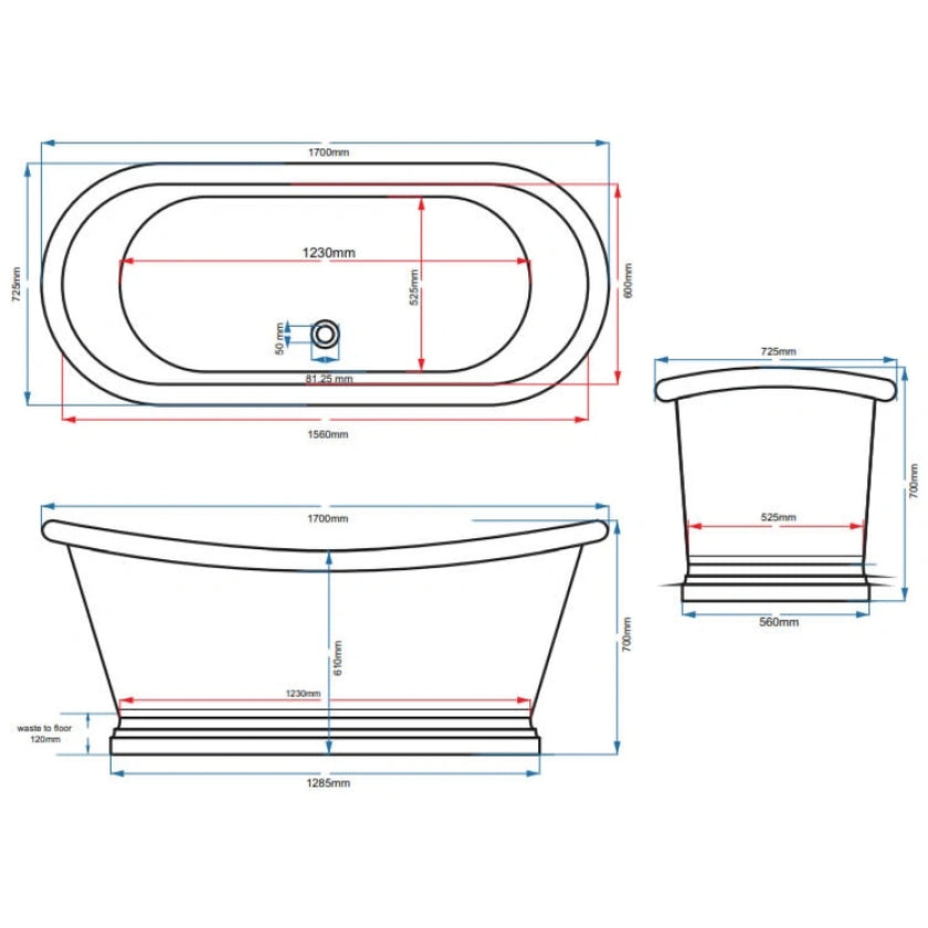 BC Designs Nickel Freestanding Boat Bath All Sizes
