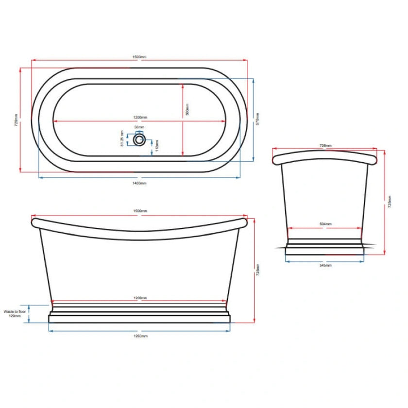 BC Designs Nickel Freestanding Boat Bath All Sizes