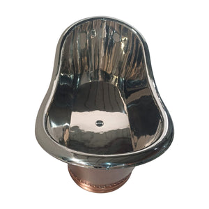 Coppersmith Creations Ribbed Base Smooth Double Slipper Nickel Interior Copper Freestanding Bathtub