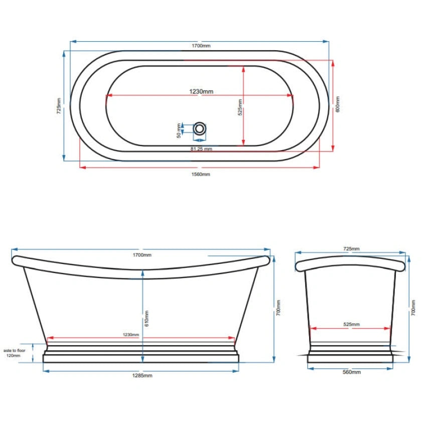 BC Designs Tin Freestanding Boat Bath All Sizes