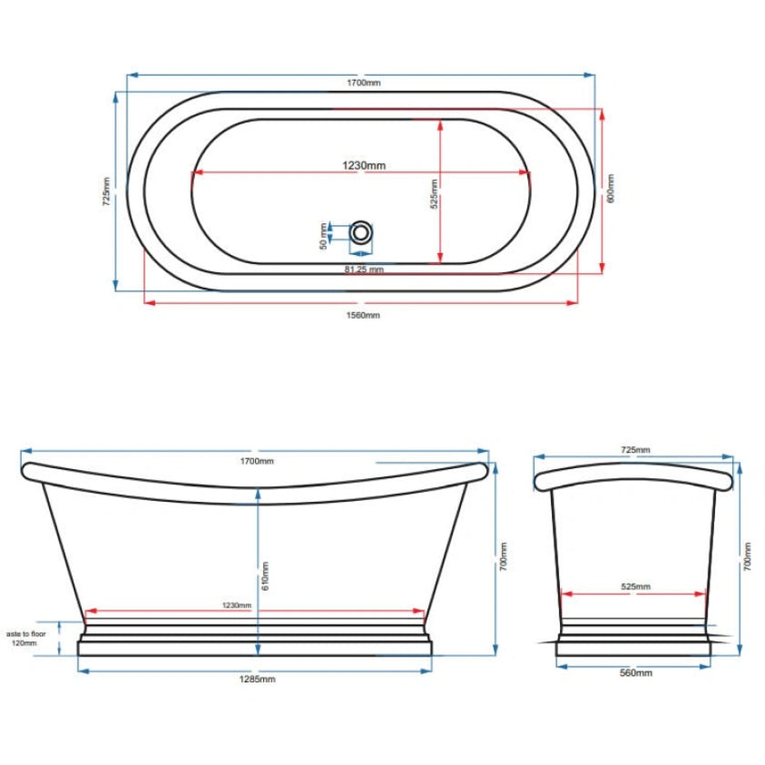 BC Designs Tin Freestanding Boat Bath All Sizes