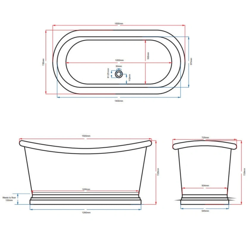 BC Designs Polished Copper Freestanding Boat Bath All Sizes