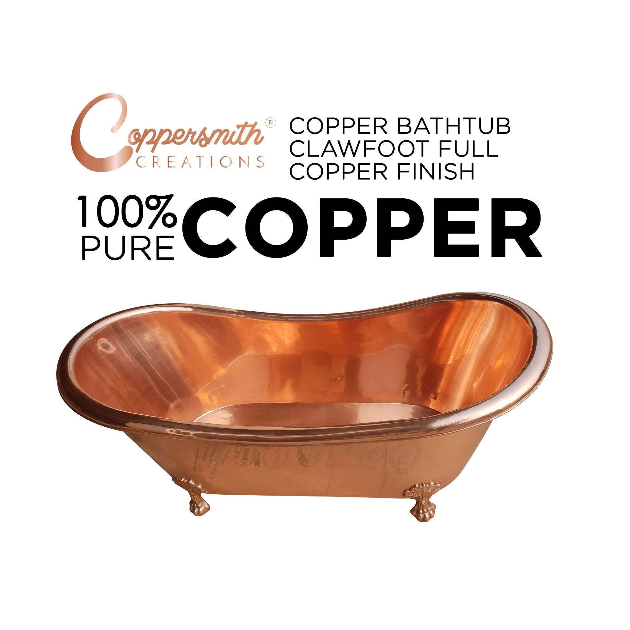 Coppersmith Creations Full Copper Bathtub Clawfoot Freestanding Bath