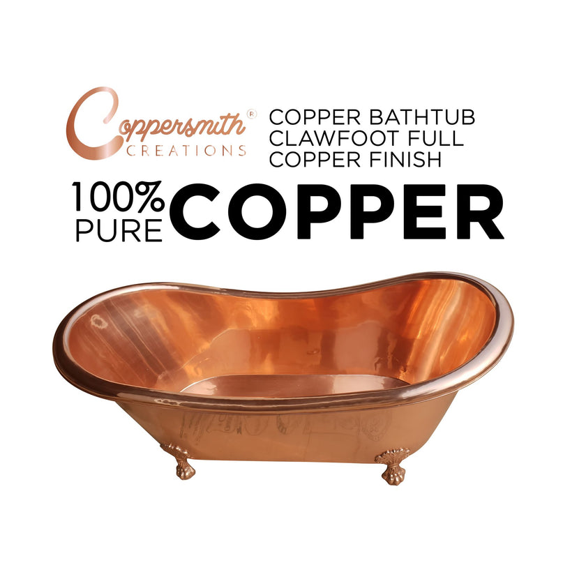 Coppersmith Creations Full Copper Bathtub Clawfoot Freestanding Bath