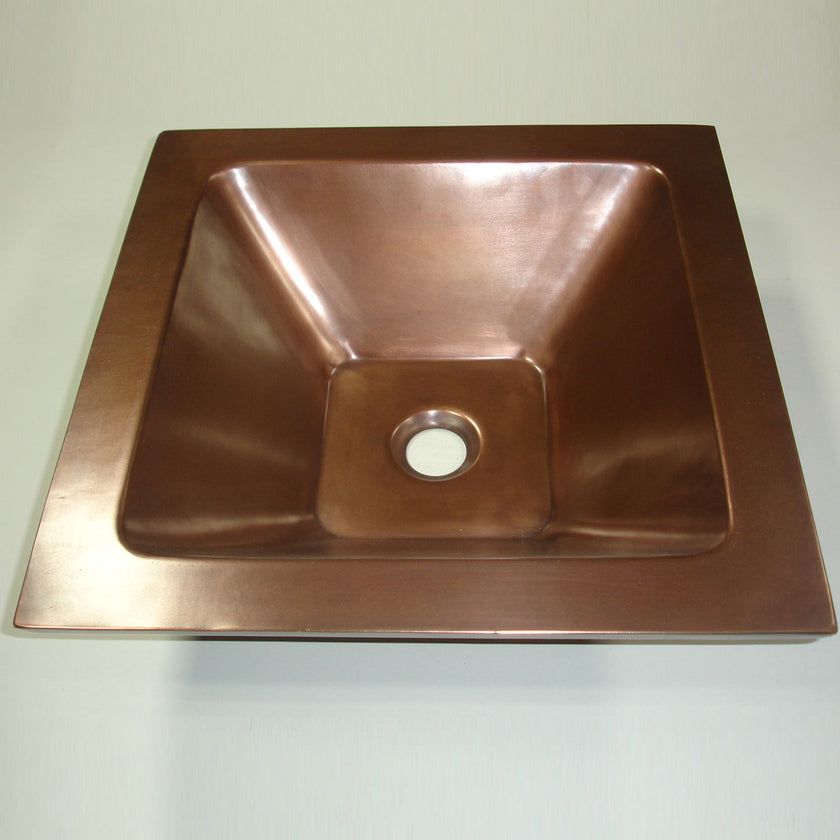 Square Double Wall Copper Sink Tapering Depth