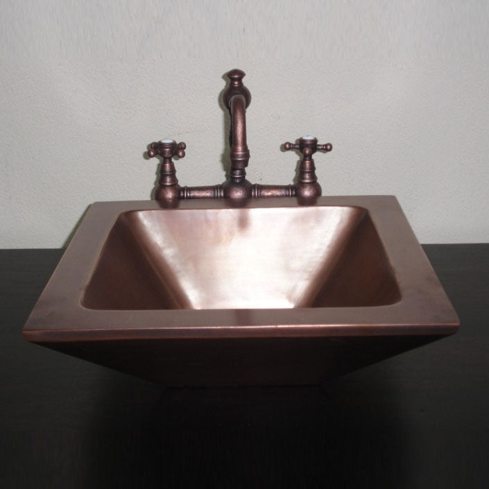 Square Double Wall Copper Sink Tapering Depth
