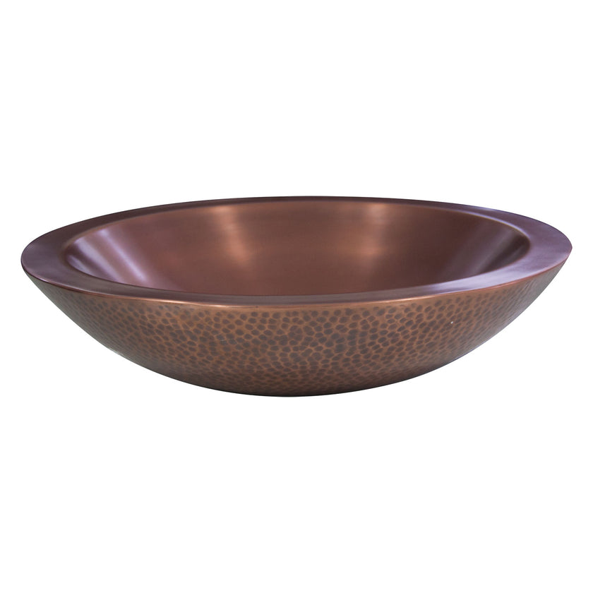 Double Wall Round Copper Sink Hammered 18 x 5