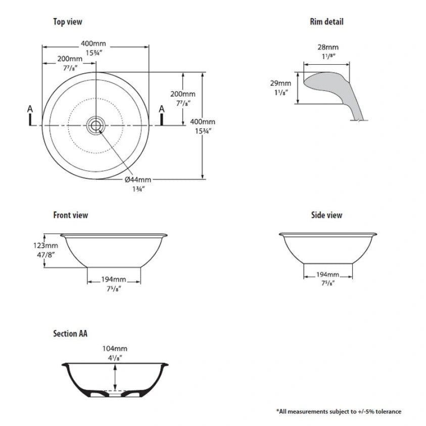 Victoria & Albert Drayton 400mm Countertop Basin