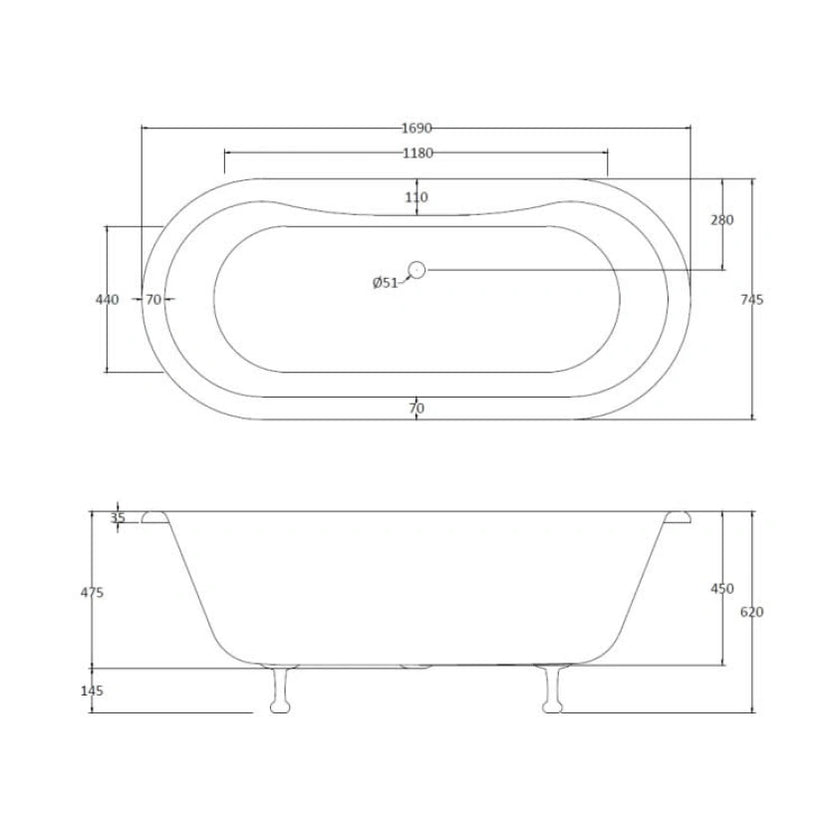 BC Designs Elmstead Double Ended Roll Top Freestanding Bath - All Sizes