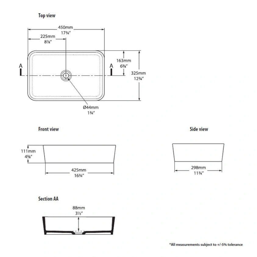 Victoria & Albert Edge 450mm Countertop Basin