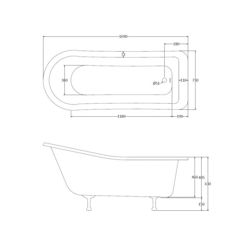 BC Designs Fordham Slipper Freestanding Bath - All Sizes