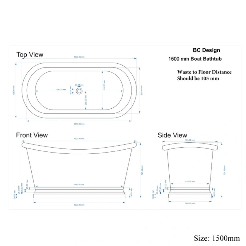 BC Designs Antique Copper Freestanding Boat Bath All Sizes