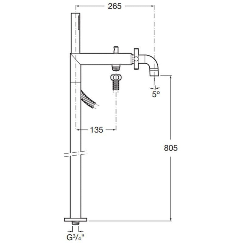 Roca Loft Floor Mounted Bath Shower Mixer Chrome A5A2743C00