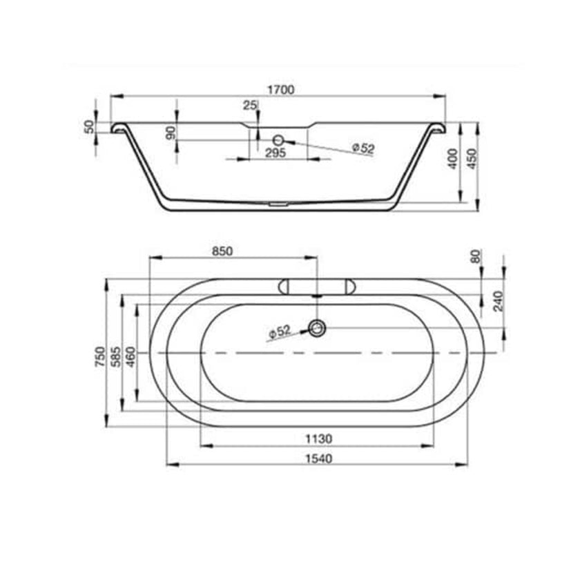 April Skipton White Clawfoot Freestanding Slipper bath 1700 x 750 NTH 74001-A1711