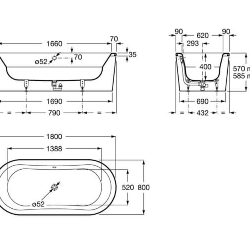Roca Duo Oval Plus White Antislip 1800 x 800 A222555000