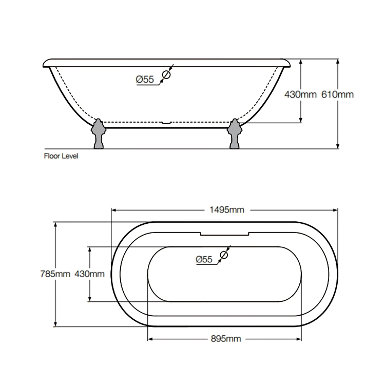Royce Morgan Kensington Clawfoot Freestanding Bath 1495mm