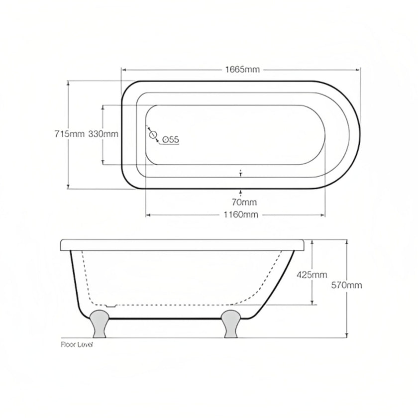Royce Morgan Lambeth Clawfoot Freestanding Bath 1665mm
