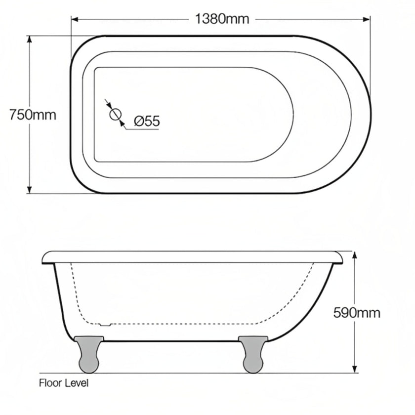 Royce Morgan Orlando Clawfoot Freestanding Bath 1380mm