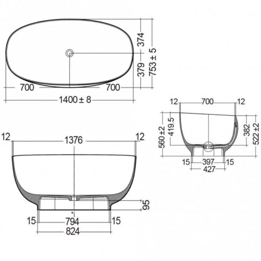 RAK Cloud Freestanding Bath Greige 1400 x 753 CLOBT14075505
