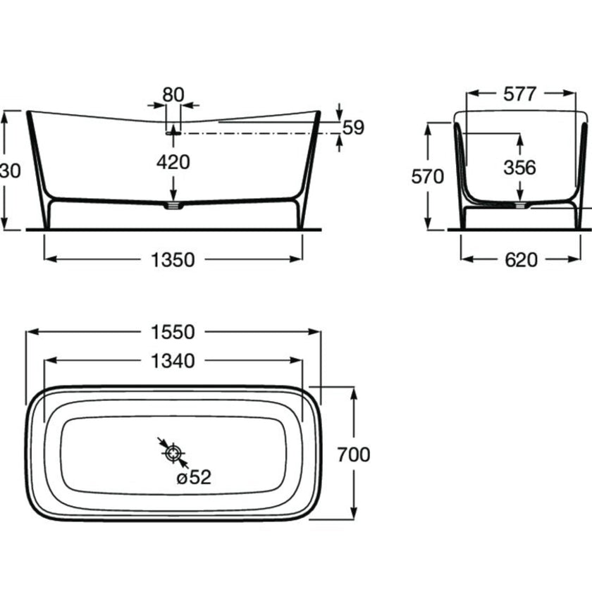 Roca Maui Square Gloss White Freestanding Bath All Colours 1500 x 700