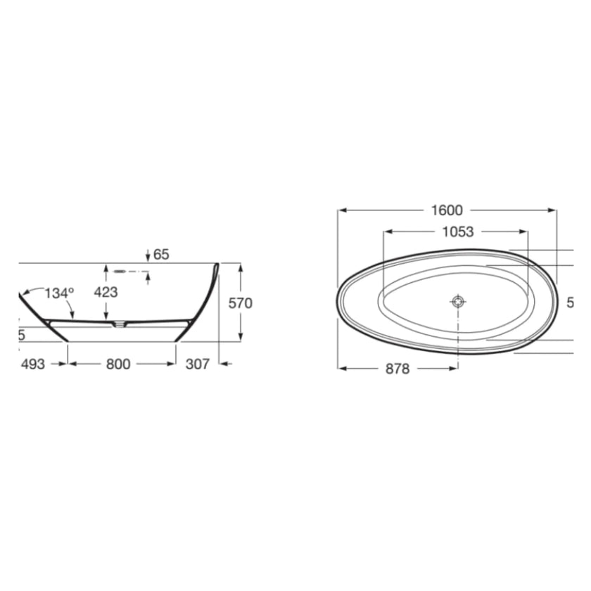 Roca Kauai Gloss White Freestanding Bath All Colours 1600 x 750