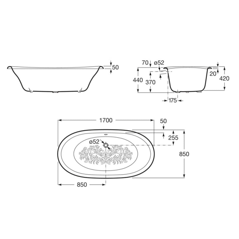Roca Eliptico White Cast Iron Clawfoot Freestanding Bath 1700 x 850 A233650007