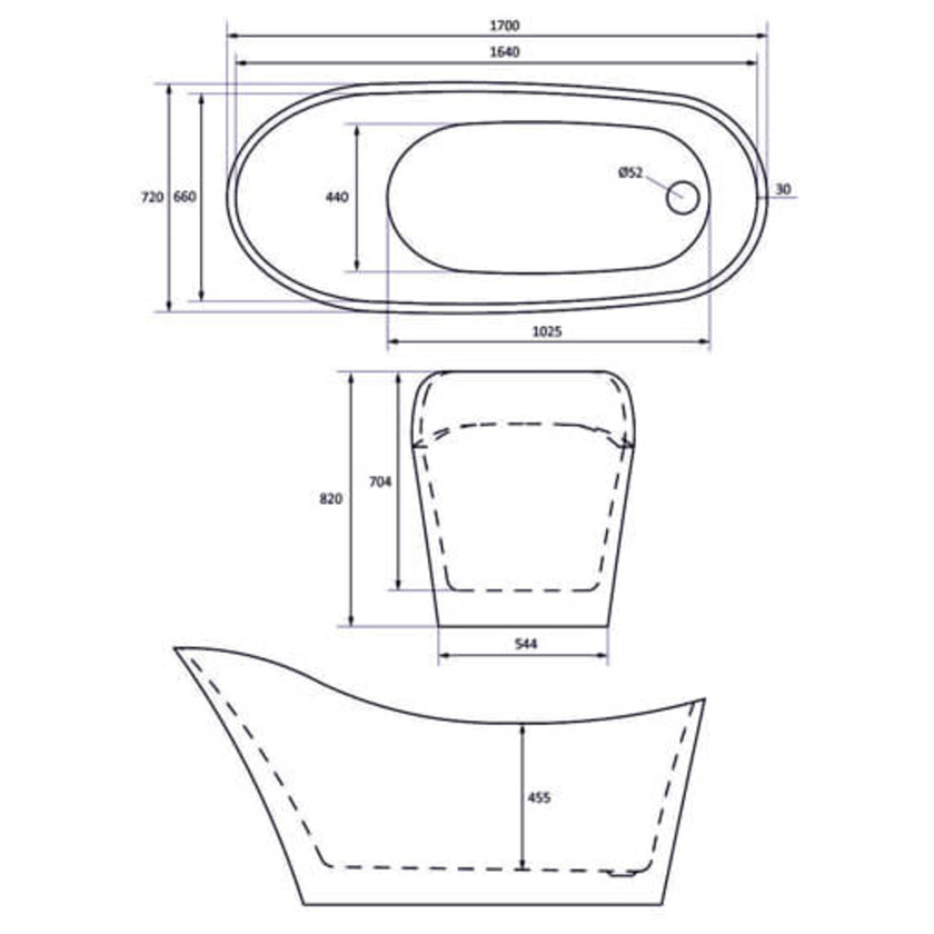 Trojan Winton Twin Skin Gloss White Freestanding Bath 1700 x 720