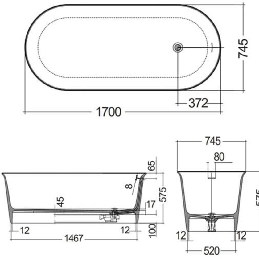 Rak Valet Cappuccino Freestanding Bath 1700 x 750 VALBT17075514