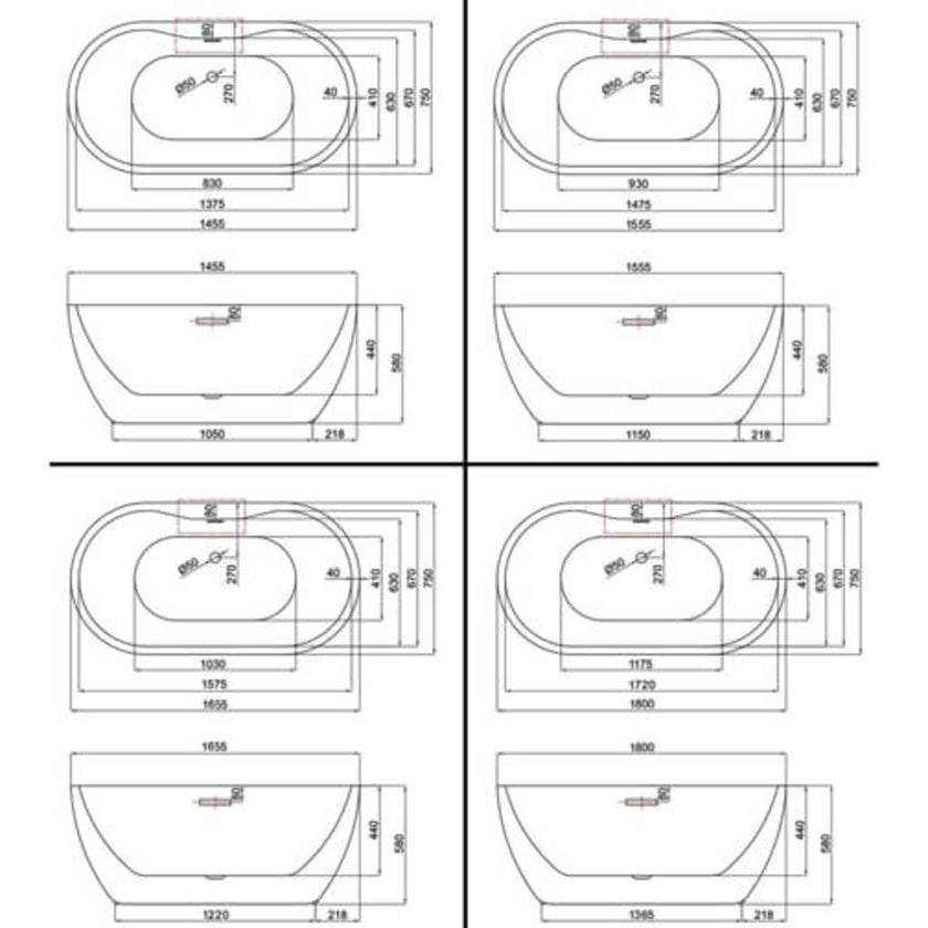 Trojan Alcora Twin Skin Gloss White Freestanding Bath All Sizes