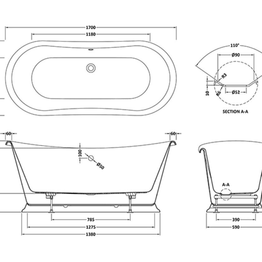 Bayswater Double Ended Boat Bath Gloss White 1700x750 BAYB117