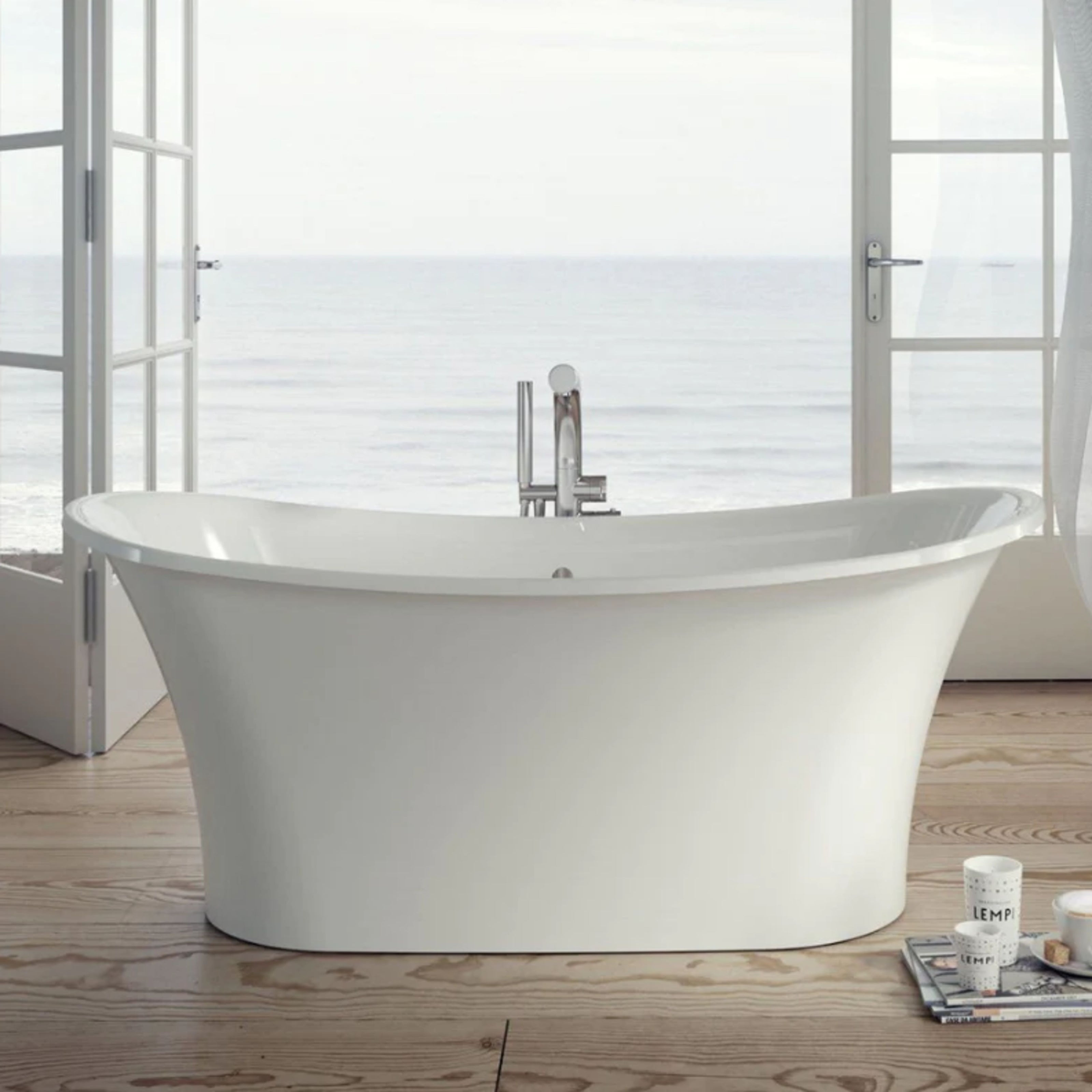Ramsden & Mosley Jura Double Shaped Gloss White DE Freestanding Bath 1600 x 690