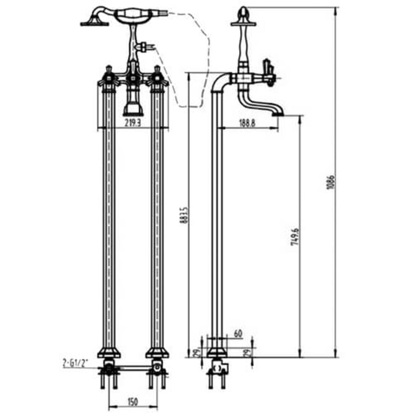 RAK Washington Freestanding Bath Shower Mixer Chrome RAKWTN3014